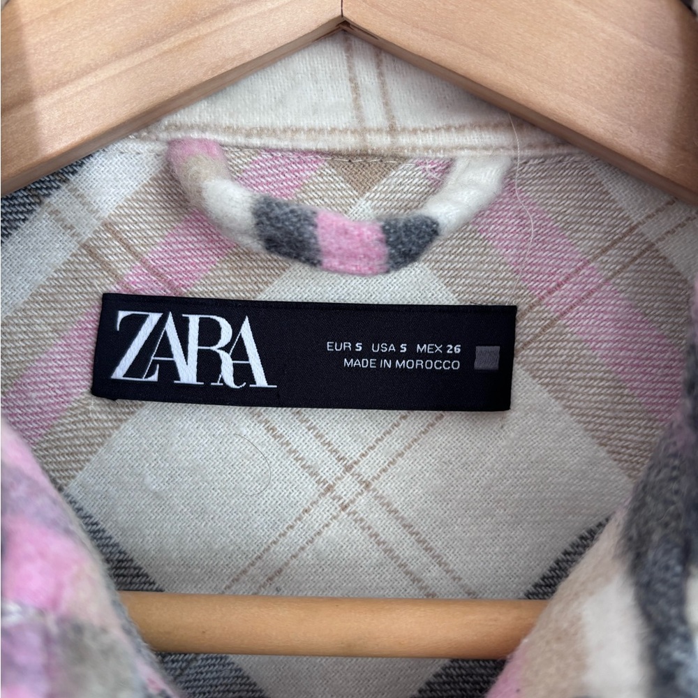 Zara Pastel Plaid Utility Jacket Shacket Oversized Size S - Picture 12 of 12